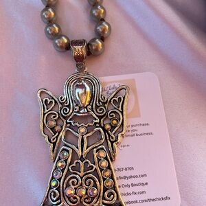 Angel Pendant Necklace with Navajo Beaded Chain.